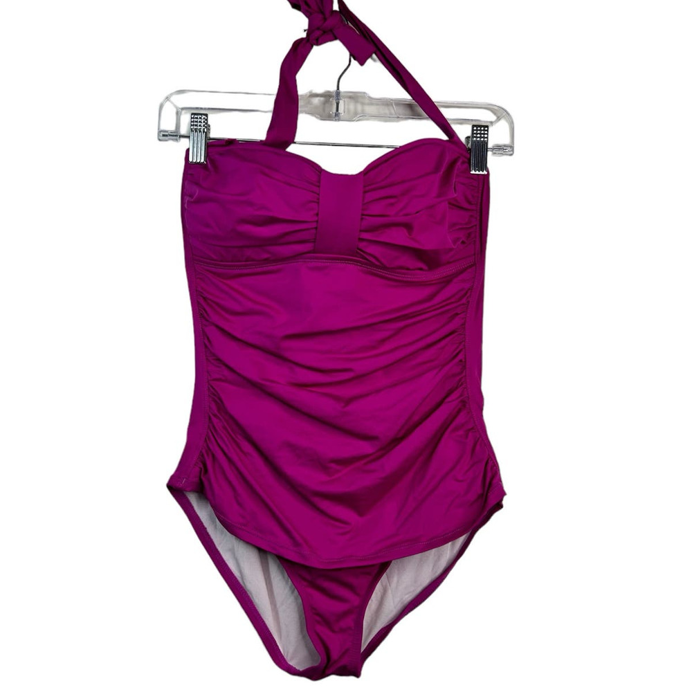 Tommy Bahama Fuschia Pink Purple Sweetheart Neckline w/Tie Rusched One Piece S